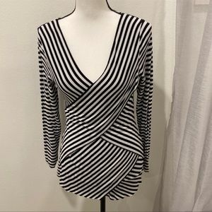 Vince Camuto black and white diagonal striped layers top